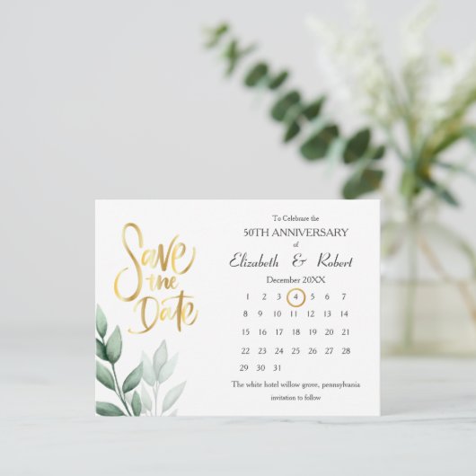 Carte Postale Faire-part Carton 50e Anniversaire Élégant La Date Calendrier (Debout devant)