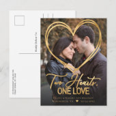 Carte Postale Faire-part Carton d'annonce de fiançailles avec photo de cœur (Devant / Derrière)