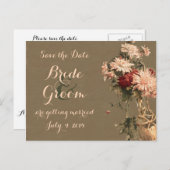 Carte Postale Faire-part Carton d'annonce de mariage avec des chrysanthèmes (Devant / Derrière)