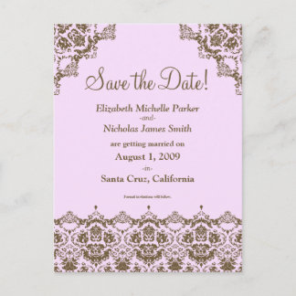Carte Postale Faire-part Carton d'invitation Baroque Damassé Rose en Dentel