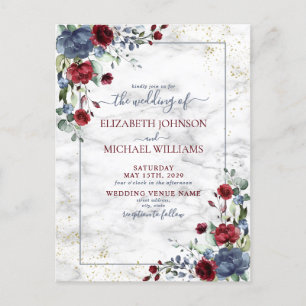 Carte Postale Faire-part Carton d'invitation de mariage floral bleu poussié