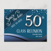 Carte Postale Faire-part Carton d'invitation élégant bleu pour les 50 ans d (Devant)