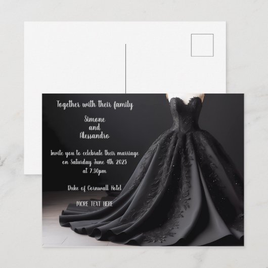 Carte Postale Faire-part Carton d'invitation robe de mariée noire (Devant / Derrière)