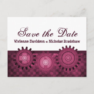 Carte Postale Faire-part Carton d'invitation Steampunk engrenages, fuchsia