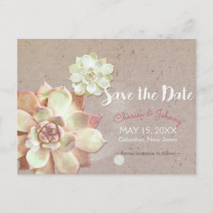 Carte Postale Faire-part Carton rustique Succulents mariage Enregistrer la 