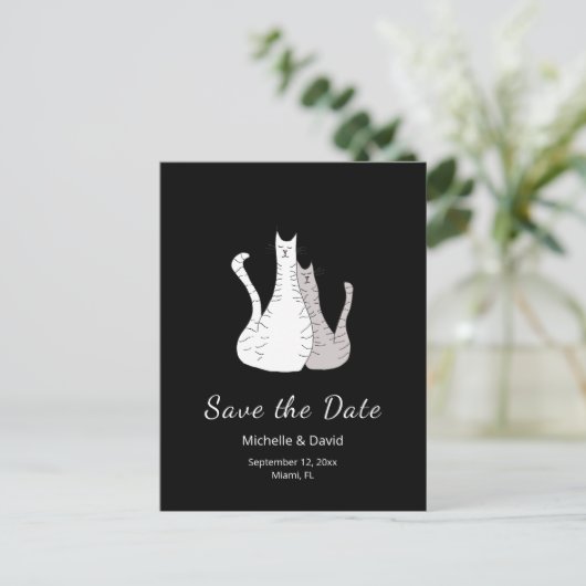 Carte Postale Faire-part Cartoon Chats Dessin Mariage Enregistrer la date N (Debout devant)