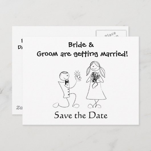 Carte Postale Faire-part Cartoon Mariage couple Enregistrer la date (Devant / Derrière)
