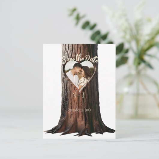 Carte Postale Faire-part Carved Heart Tree Stump Rustique Enregistrer la da (Debout devant)