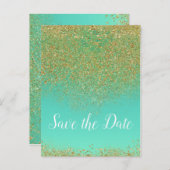 Carte Postale Faire-part Cascading Gold Parties scintillant Glam Trendy Enr (Devant / Derrière)