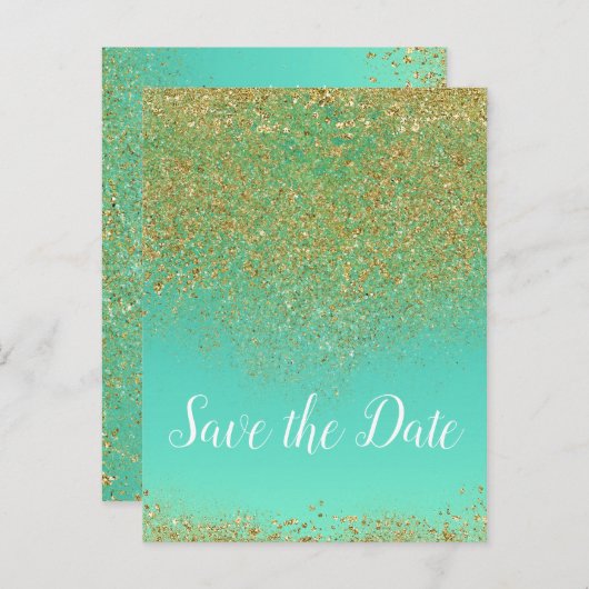 Carte Postale Faire-part Cascading Gold Parties scintillant Glam Trendy Enr (Devant / Derrière)