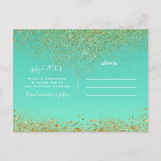 Carte Postale Faire-part Cascading Gold Parties scintillant Glam Trendy Enr (Dos)