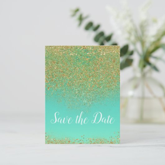 Carte Postale Faire-part Cascading Gold Parties scintillant Glam Trendy Enr (Debout devant)