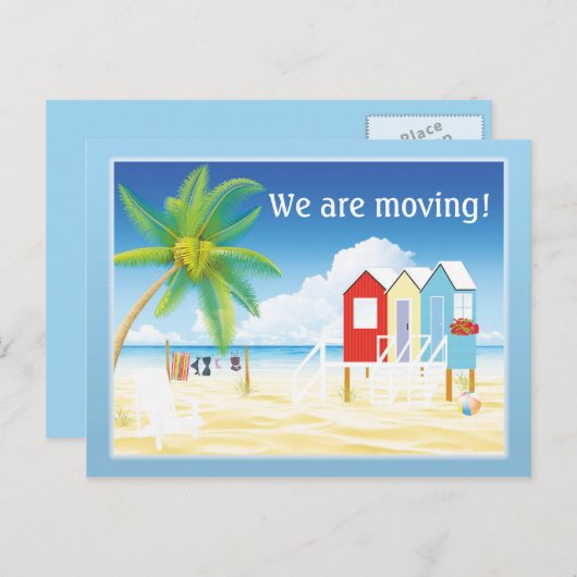 Carte Postale Faire-part Cases de plage tropicales Changement d'adresse (Devant / Derrière)