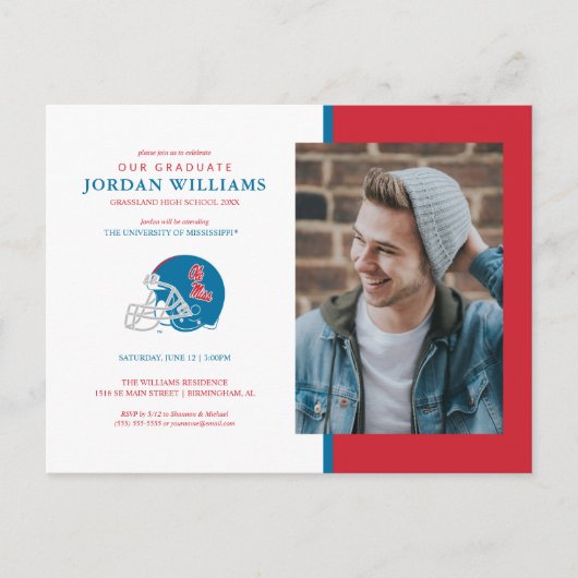 Carte Postale Faire-part Casque Ole Miss Football | Bleu clair (Devant)