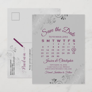 Carte Postale Faire-part Cassis Purple Grey Wedding Enregistrer le calendri