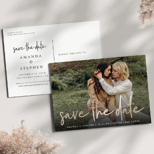 Carte Postale Faire-part Casual Sketch Gold   Photo Wedding Save the Date