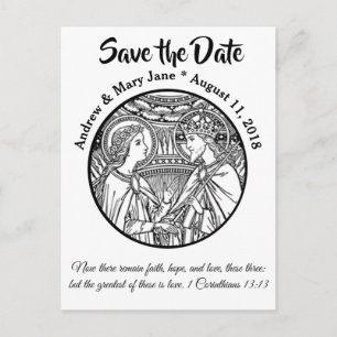 Carte Postale Faire-part catholique SAVE LA DATE Mariage noir & blanc