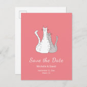 Carte Postale Faire-part Cats Dessin Mariage simple Enregistrer la date ros (Devant / Derrière)