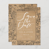 Carte Postale Faire-part Cats Rustic Kraft Script Enregistrer la date (Devant / Derrière)