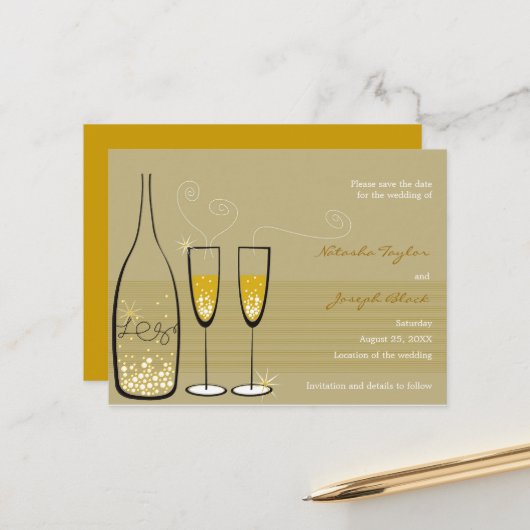 Carte Postale Faire-part Célébration de bulles de champagne Enregistrez la  (Devant/Arrière en situation)