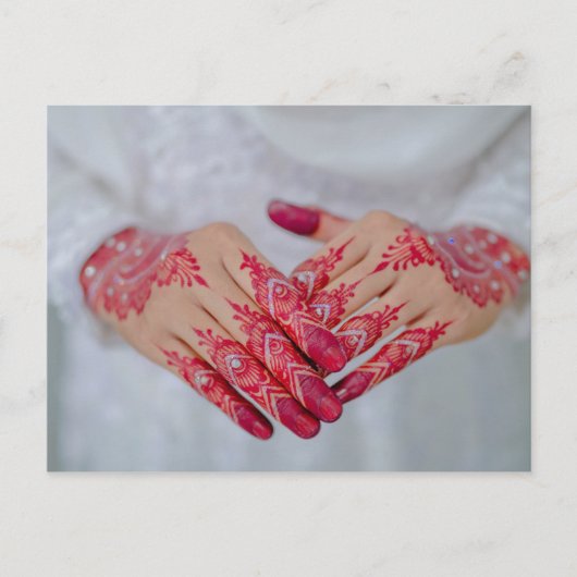 Carte Postale Faire-part Célébration Mehndi Henna Rouge Blanc (Devant)
