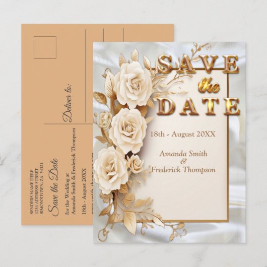 Carte Postale Faire-part Célébrations avec des fleurs blanches autour de so (Devant / Derrière)