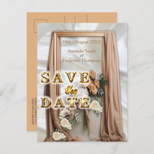 Carte Postale Faire-part Célébrations avec des fleurs blanches autour de so (Devant / Derrière)