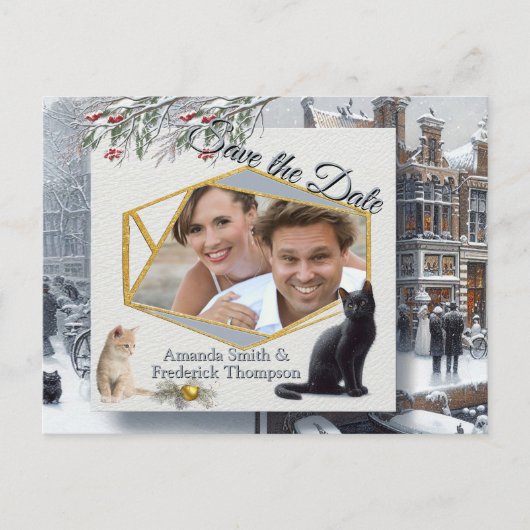 Carte Postale Faire-part Célébrations d'hiver dans la neige, avec Kittens (Devant)