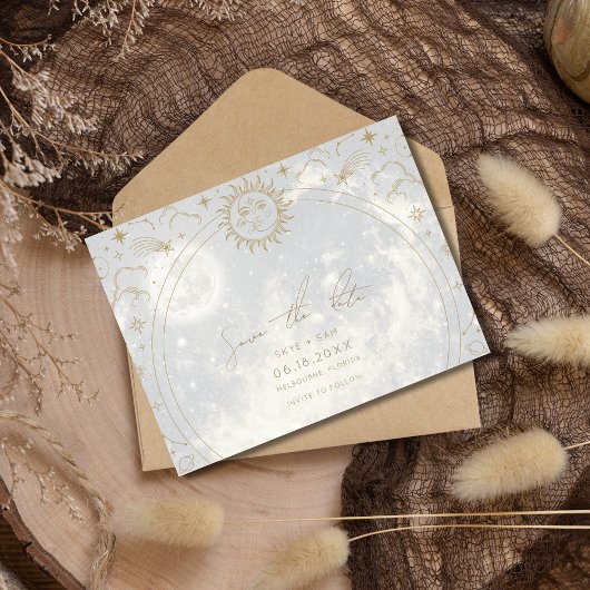 Carte Postale Faire-part Céleste Sun Moon Stars Mariage Enregistrer la date