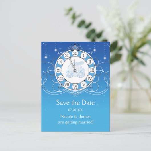 Carte Postale Faire-part Cendrillon Presque Minuit Argent Économisez La Dat (Debout devant)