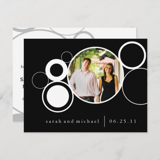 Carte Postale Faire-part Cercles BW Enregistrer la date (Devant / Derrière)