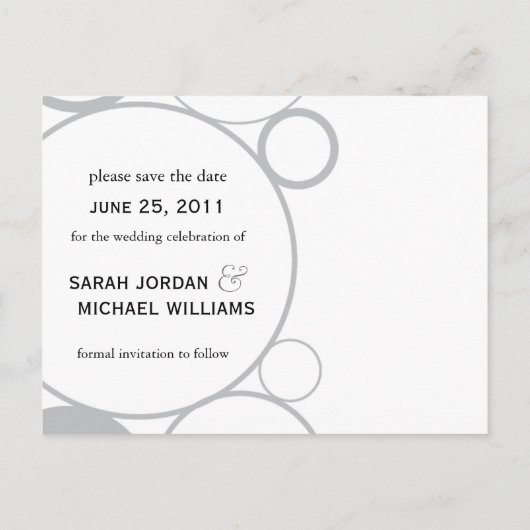 Carte Postale Faire-part Cercles BW Enregistrer la date (Dos)