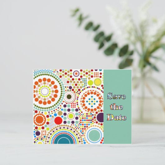 Carte Postale Faire-part Cercles des années soixante Enregistrez la date (Debout devant)