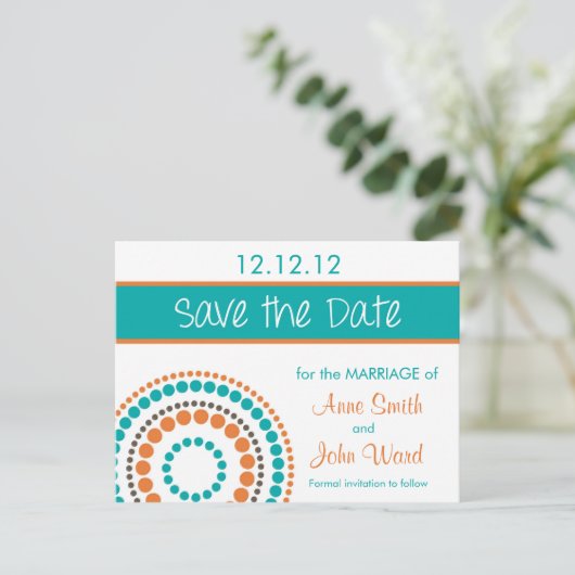 Carte Postale Faire-part Cercles Modernes Enregistrer la Date - Orange & Tu (Debout devant)