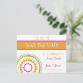 Carte Postale Faire-part Cercles modernes Enregistrer la date - Rose & Oran (Debout devant)