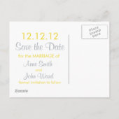 Carte Postale Faire-part Cercles Modernes Enregistrez la Date - Jaune & Gri (Dos)