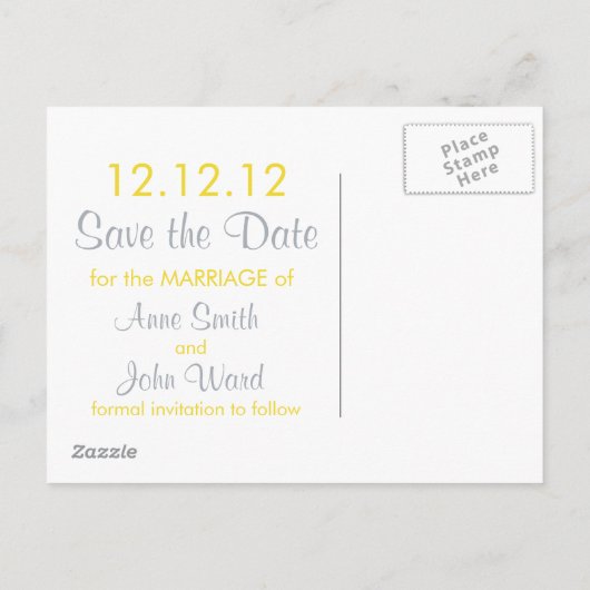 Carte Postale Faire-part Cercles Modernes Enregistrez la Date - Jaune & Gri (Dos)