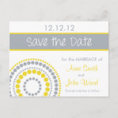 Carte Postale Faire-part Cercles Modernes Enregistrez la Date - Jaune & Gri (Devant)