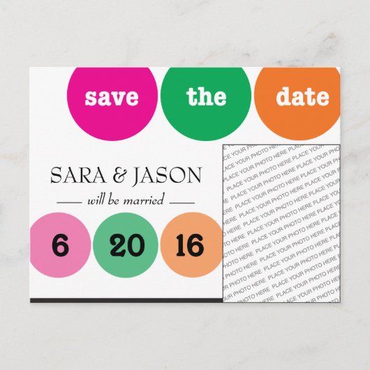 Carte Postale Faire-part Cercles rose, vert, orange Enregistrer la date (Devant)