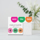 Carte Postale Faire-part Cercles rose, vert, orange Enregistrer la date (Debout devant)