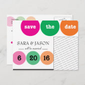 Carte Postale Faire-part Cercles roses, verts, orange Enregistrer la date (Devant / Derrière)