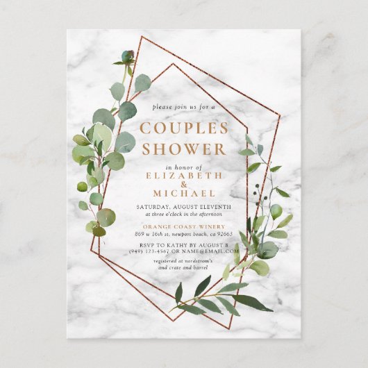 Carte Postale Faire-part Cérémonie de douche de cuivre géométrique Eucalypt (Devant)