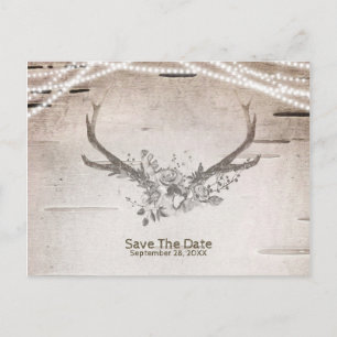 Carte Postale Faire-part Cerf Antlers & Birch Mariage Vintage Enregistrer l