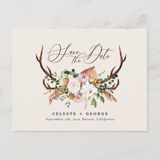 Carte Postale Faire-part Cerf botanique rustique mariage élégant vert sauge (Devant)