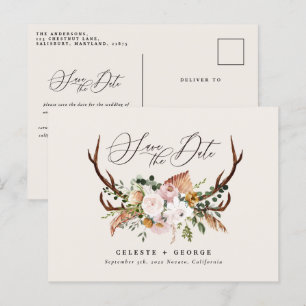 Carte Postale Faire-part Cerf botanique rustique mariage élégant vert sauge