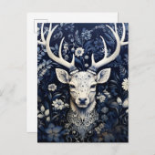 Carte Postale Faire-part Cerf de la forêt enchantée Fleur d'hiver (Devant / Derrière)