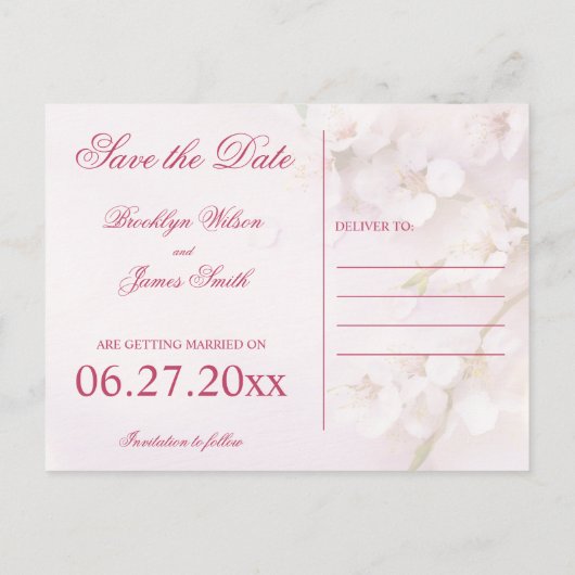 Carte Postale Faire-part Cerise Blossom Mariage Élégant Enregistrer Les Dat (Dos)