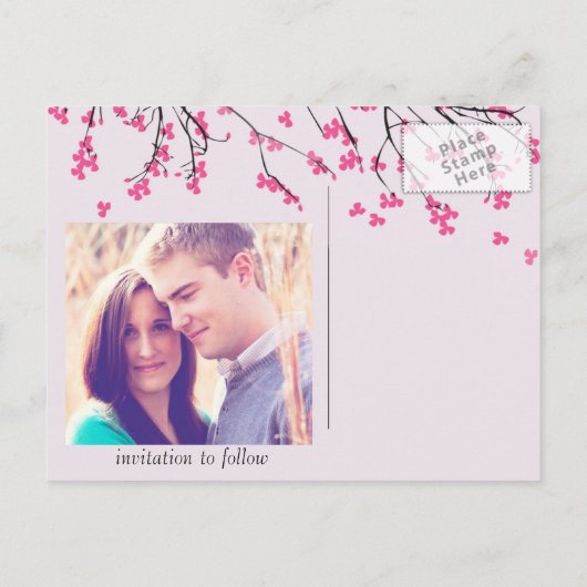 Carte Postale Faire-part Cerise en fleur - Enregistrer la date (Dos)