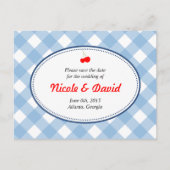 Carte Postale Faire-part Cerise rustique en vichy pays bleu enregistrer la  (Devant)