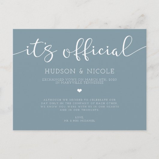 Carte Postale Faire-part C'est le Mariage officiel de l'Elopement (Devant)